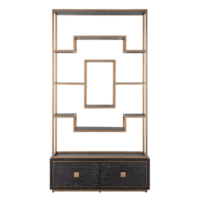 Richmond Interiors Hunter Black Oak and Gold 2 Drawer Display Unit