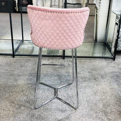 Osaka Pink Plush Velvet Quilted Back Bar Stool-Esme Furnishings