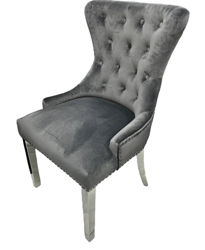 Louis 200cm Cream Marble Dining Table + Chrome Ring Knocker Dining Chairs-Esme Furnishings