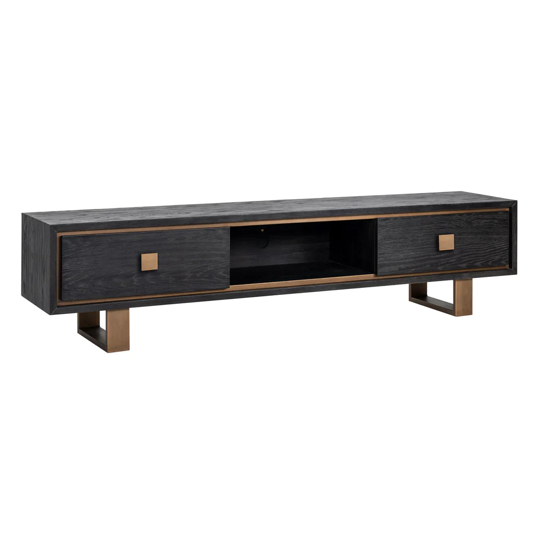 Richmond Interiors Hunter Black Oak and Gold 2 Drawer TV Unit