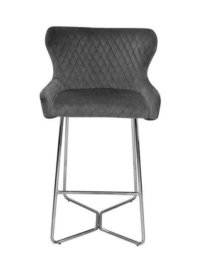 Osaka Grey Plush Velvet Quilted Back Bar Stool-Esme Furnishings