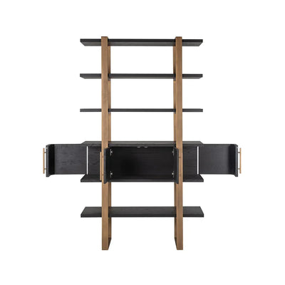 Richmond Interiors Cambon Gold Stainless Steel Bookcase with Dark Coffee 4 Door Cabinet