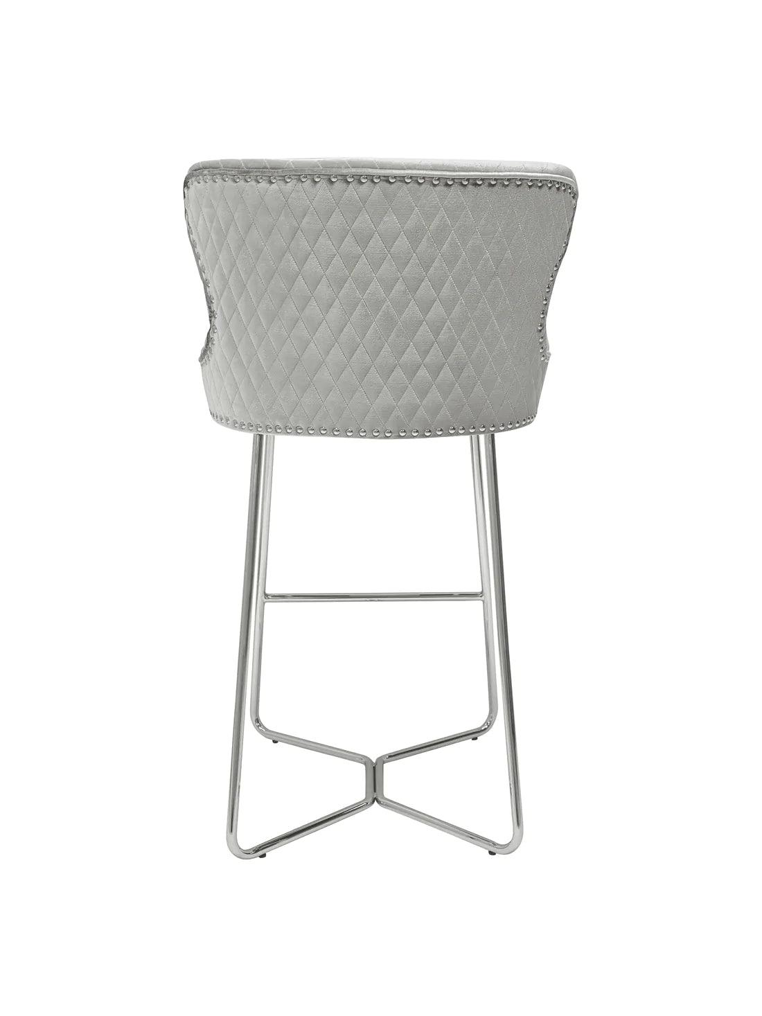 Osaka Pewter Shimmer Grey Velvet Quilted Back Bar Stool-Esme Furnishings