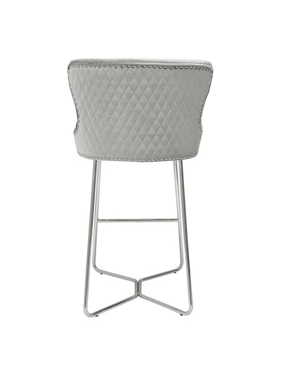 Osaka Pewter Shimmer Grey Velvet Quilted Back Bar Stool-Esme Furnishings