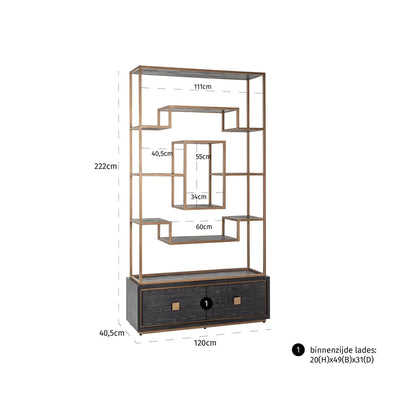Richmond Interiors Hunter Black Oak and Gold 2 Drawer Display Unit
