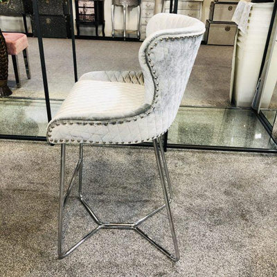 Osaka Pewter Shimmer Grey Velvet Quilted Back Bar Stool-Esme Furnishings