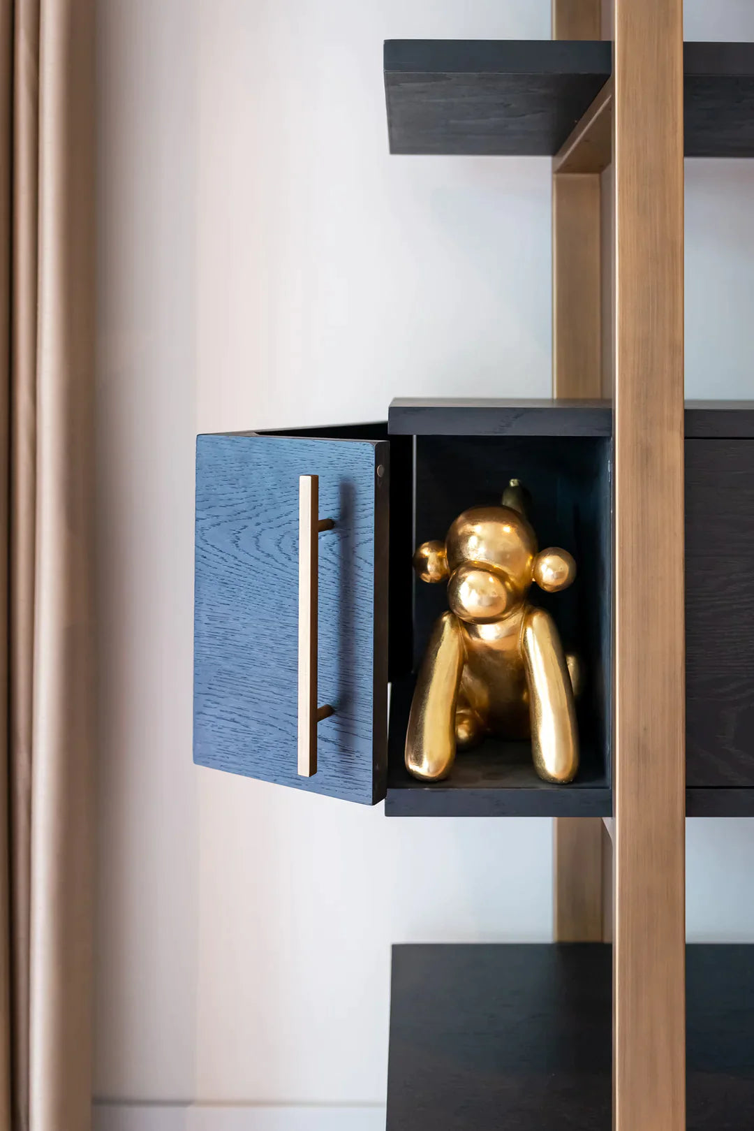 Richmond Interiors Cambon Gold Stainless Steel Bookcase with Dark Coffee 4 Door Cabinet