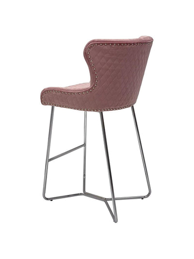 Osaka Pink Plush Velvet Quilted Back Bar Stool-Esme Furnishings