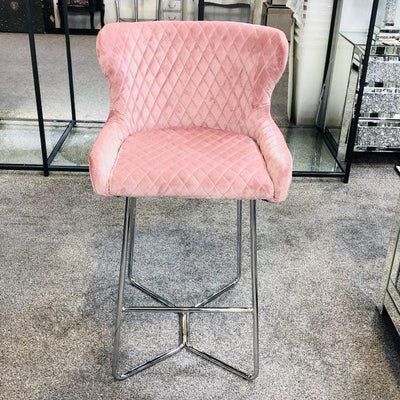 Osaka Pink Plush Velvet Quilted Back Bar Stool-Esme Furnishings