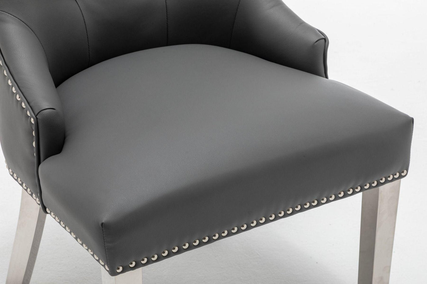 Knightsbridge Grey PU Dining Chair Faux Leather Chrome Ring Knocker-Esme Furnishings