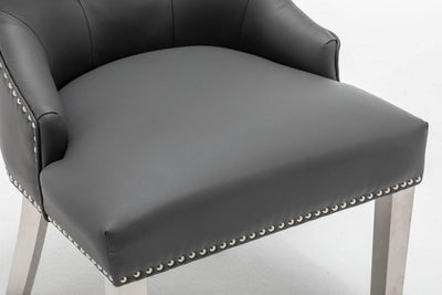 Knightsbridge Grey PU Dining Chair Faux Leather Chrome Ring Knocker-Esme Furnishings