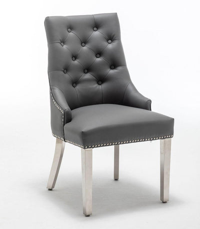Knightsbridge Grey PU Dining Chair Faux Leather Chrome Ring Knocker-Esme Furnishings