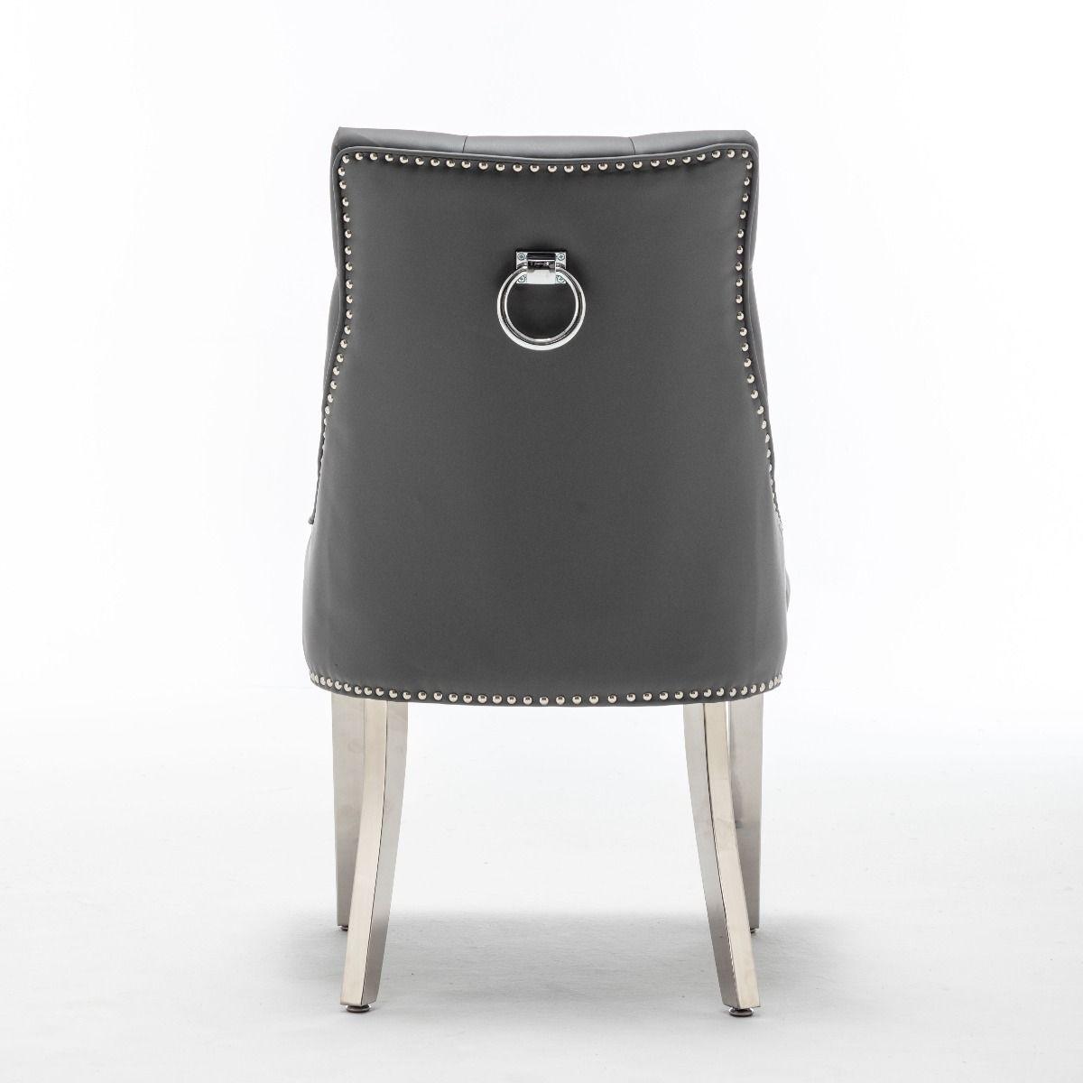 Knightsbridge Grey PU Dining Chair Faux Leather Chrome Ring Knocker-Esme Furnishings