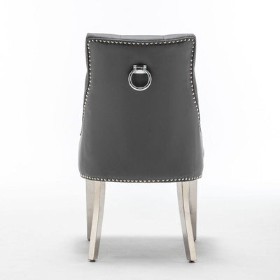 Knightsbridge Grey PU Dining Chair Faux Leather Chrome Ring Knocker-Esme Furnishings