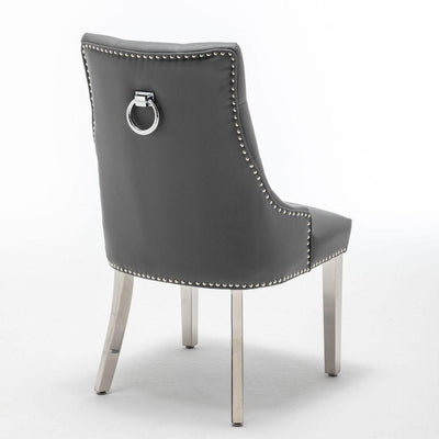 Knightsbridge Grey PU Dining Chair Faux Leather Chrome Ring Knocker-Esme Furnishings