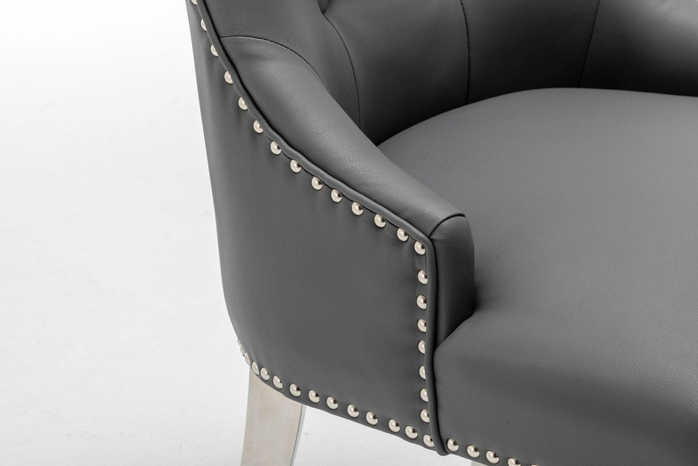 Knightsbridge Grey PU Dining Chair Faux Leather Chrome Ring Knocker-Esme Furnishings