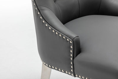 Knightsbridge Grey PU Dining Chair Faux Leather Chrome Ring Knocker-Esme Furnishings