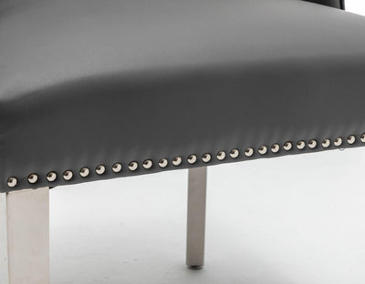Knightsbridge Grey PU Dining Chair Faux Leather Chrome Ring Knocker-Esme Furnishings