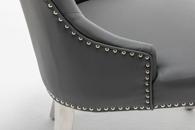 Knightsbridge Grey PU Dining Chair Faux Leather Chrome Ring Knocker-Esme Furnishings