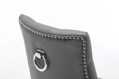 Knightsbridge Grey PU Dining Chair Faux Leather Chrome Ring Knocker-Esme Furnishings
