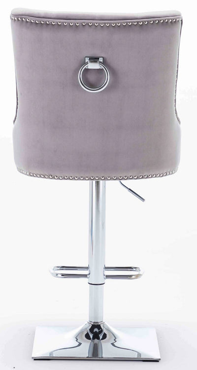 Knightsbridge Light Grey French Velvet Ring Knocker Back Bar Stool-Esme Furnishings