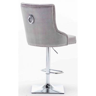 Knightsbridge Light Grey French Velvet Ring Knocker Back Bar Stool-Esme Furnishings