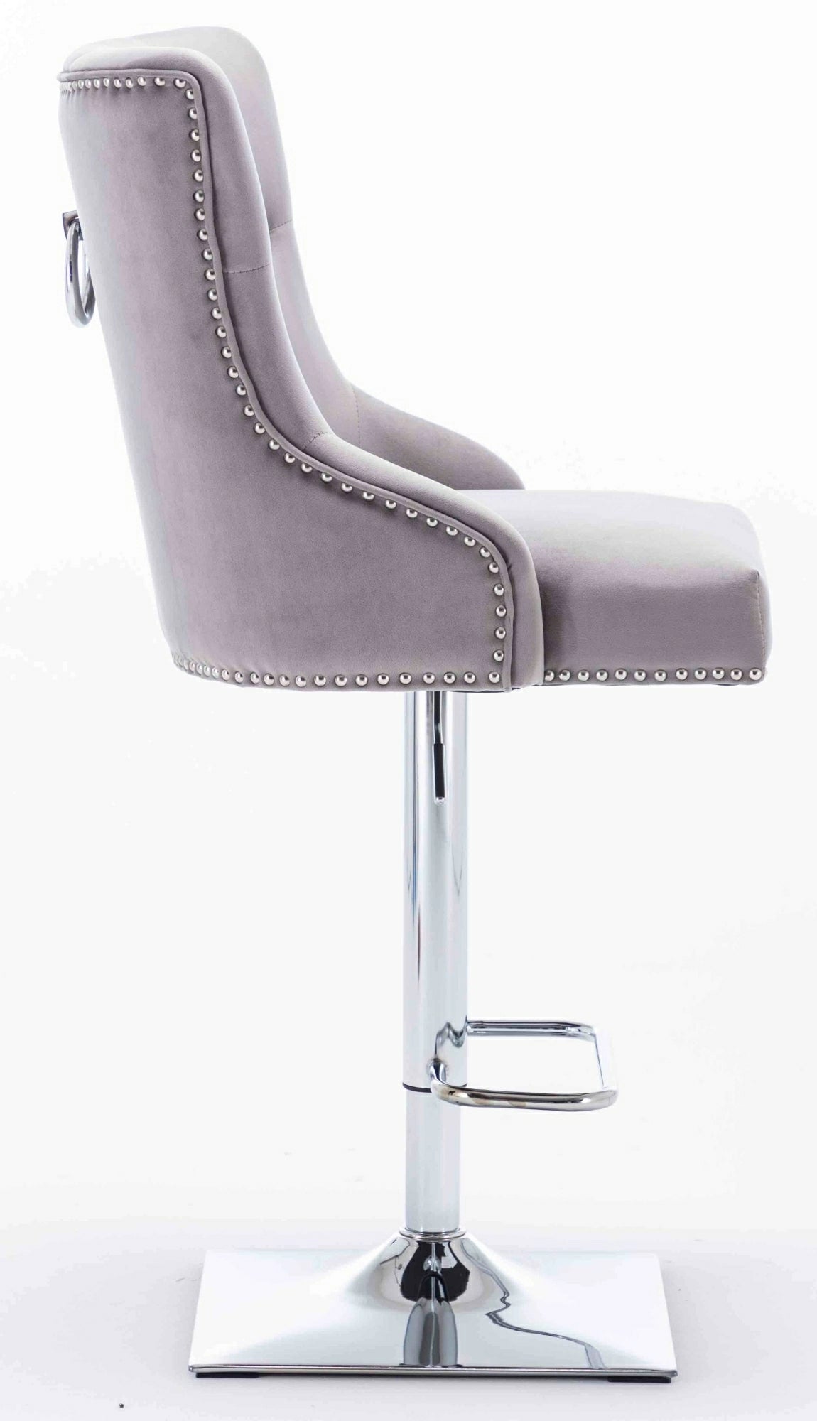 Knightsbridge Light Grey French Velvet Ring Knocker Back Bar Stool-Esme Furnishings
