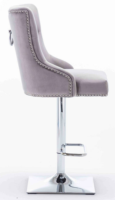 Knightsbridge Light Grey French Velvet Ring Knocker Back Bar Stool-Esme Furnishings