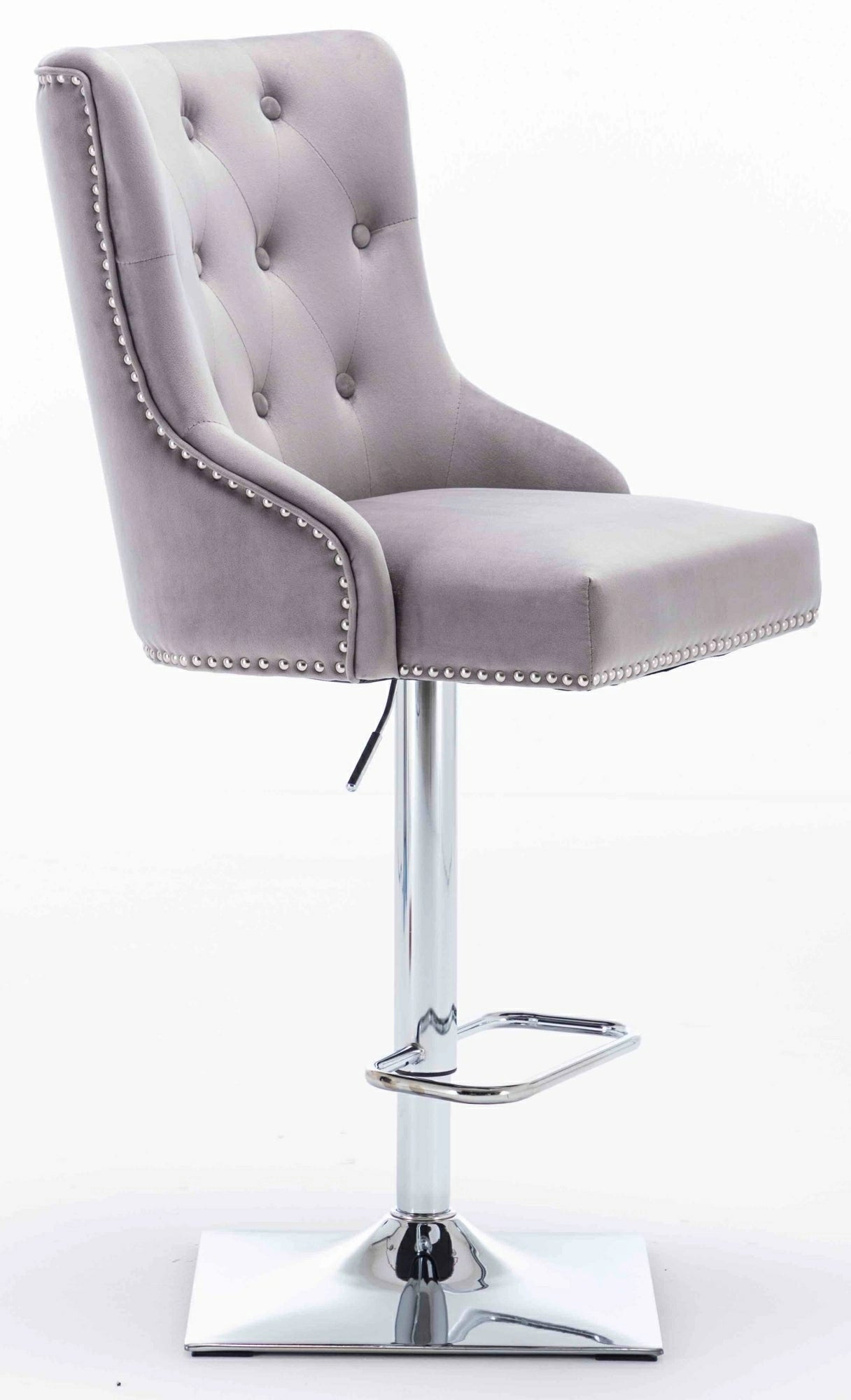 Knightsbridge Light Grey French Velvet Ring Knocker Back Bar Stool-Esme Furnishings