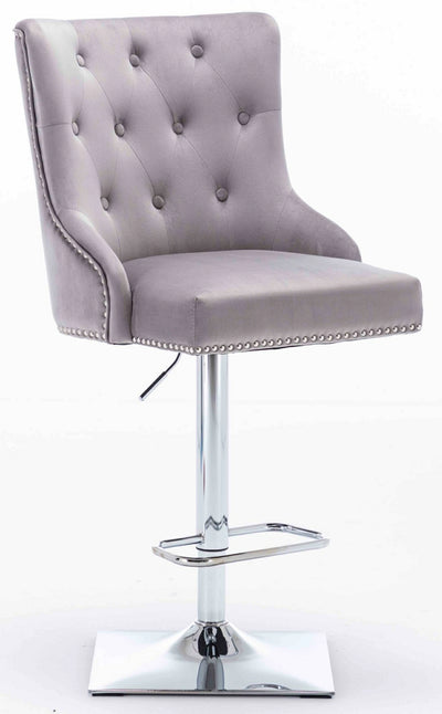 Knightsbridge Light Grey French Velvet Ring Knocker Back Bar Stool-Esme Furnishings