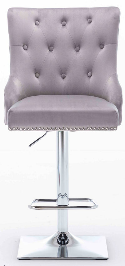 Knightsbridge Light Grey French Velvet Ring Knocker Back Bar Stool-Esme Furnishings