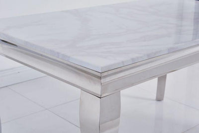 Louis 140cm White Marble Dining Table + Belle Plush Velvet Chairs-Esme Furnishings