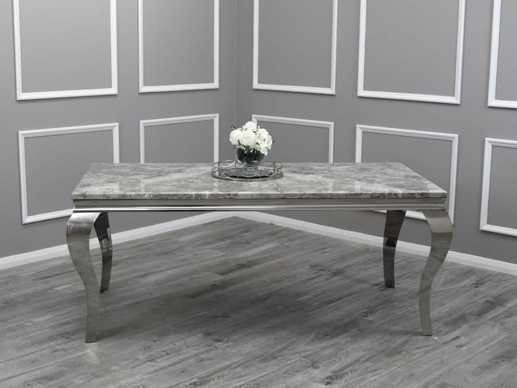 Louis 200cm Grey Marble Dining Table + Valentino Lion Knocker Velvet Chairs-Esme Furnishings