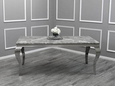 Louis 200cm Grey Marble Dining Table + Valentino Lion Knocker Velvet Chairs-Esme Furnishings