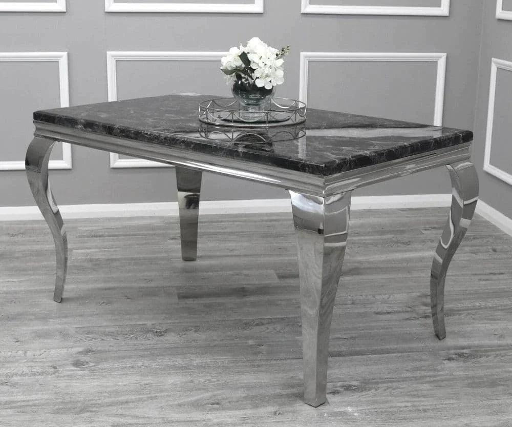 Louis Marble & Chrome Dining Table With Quilted Lion Knocker Velvet Chairs-Esme Furnishings