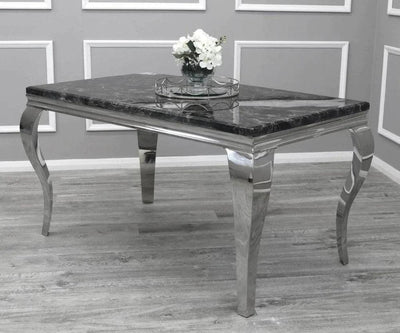 Louis Marble & Chrome Dining Table With Lion Knocker Velvet Chairs-Esme Furnishings