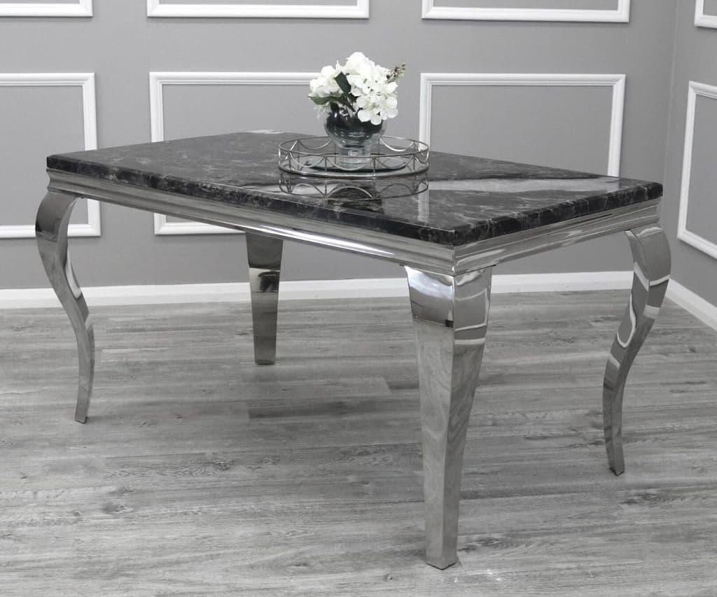 Louis 150cm Black Marble Dining Table + Belle Knocker Plush Velvet Chairs-Esme Furnishings