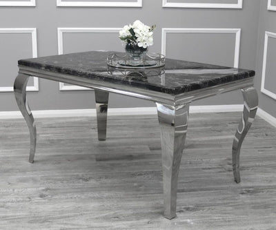 Louis 150cm Black Marble Dining Table + Belle Knocker Plush Velvet Chairs-Esme Furnishings