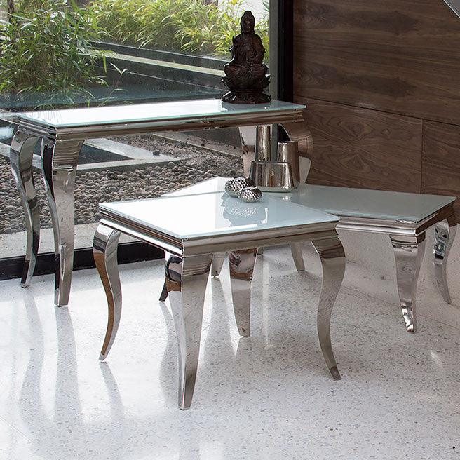 Louis White Tempered Glass End Table-Esme Furnishings