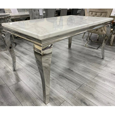 Louis 150cm White Marble Dining Table + 4 Grey Ring Knocker Chairs + 110cm Bench