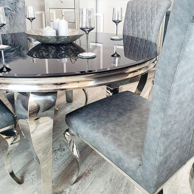 Louis 130cm Round Marble / Glass Dining Table In 6 Colours-Esme Furnishings