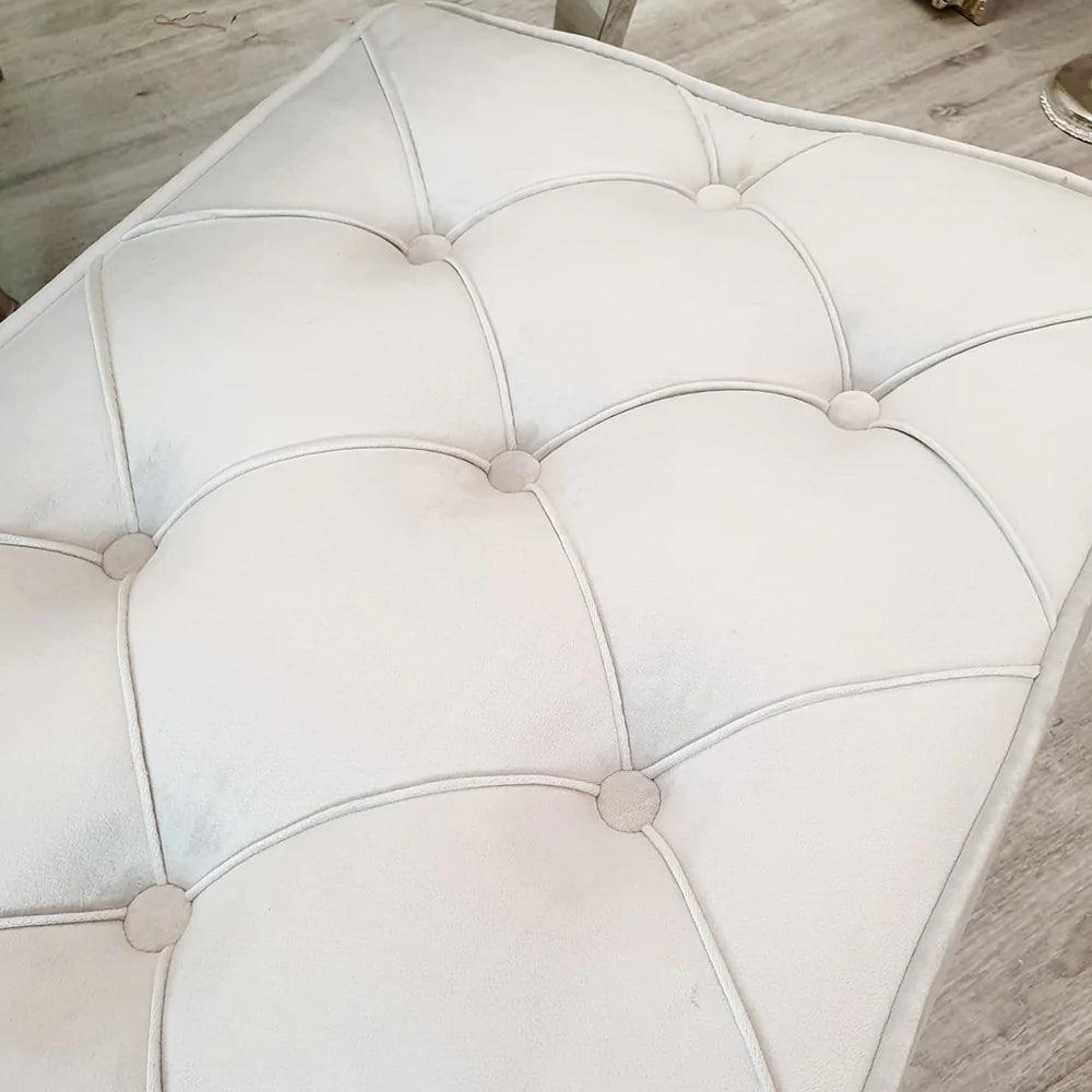 Louis White 180cm Marble Dining Table + Button Back Chairs, 140cm Bench-Esme Furnishings