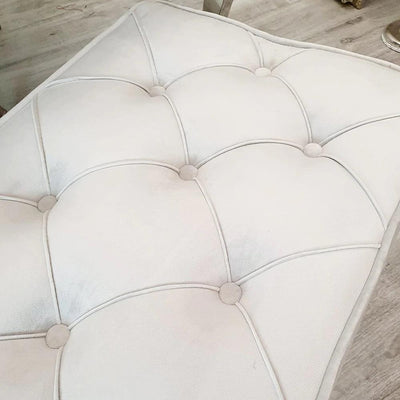 Louis White 180cm Marble Dining Table + Button Back Chairs, 140cm Bench-Esme Furnishings