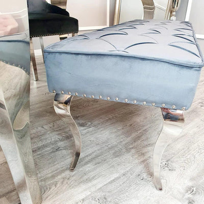 Louis White 180cm Marble Dining Table + Button Back Chairs, 140cm Bench-Esme Furnishings