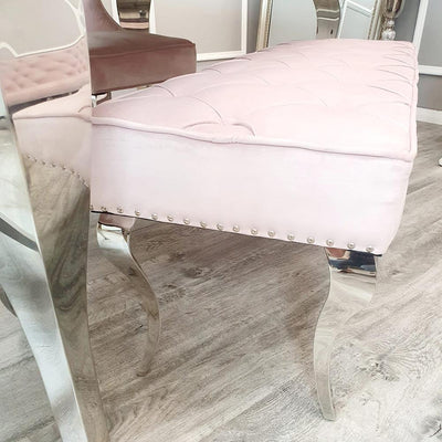 Louis White 180cm Marble Dining Table + Button Back Chairs, 140cm Bench-Esme Furnishings