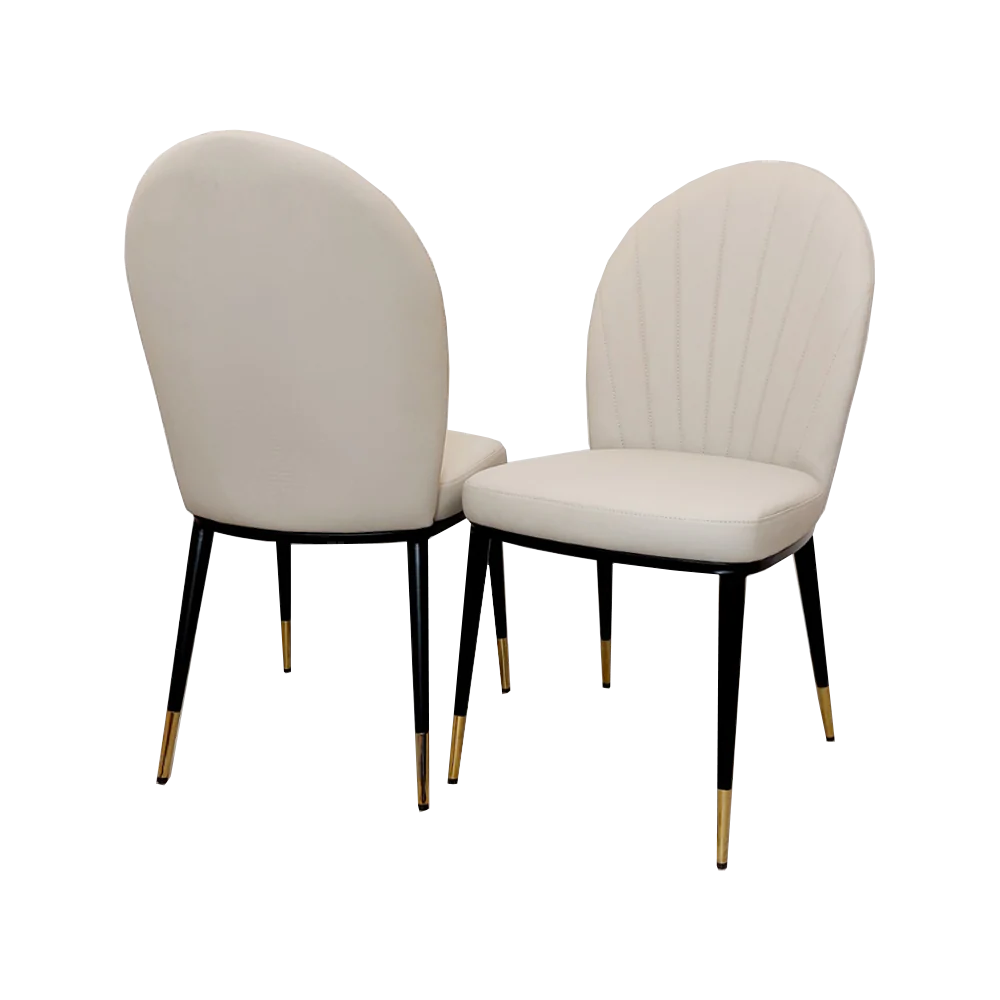Orion Gold 180cm Dining Table with Polar White Sintered Stone Top + Etta Beige PU Leather Dining Chairs-Esme Furnishings