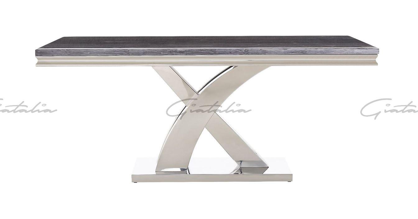 Mayfair 180cm Grey Marble & Stainless Steel Dining Table-Esme Furnishings