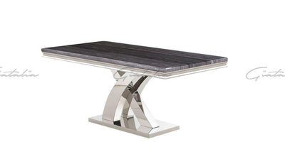 Mayfair 180cm Grey Marble & Stainless Steel Dining Table-Esme Furnishings