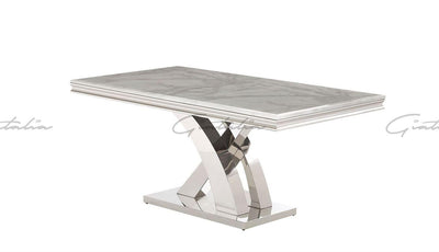 Mayfair 180cm White Marble & Stainless Steel Dining Table-Esme Furnishings