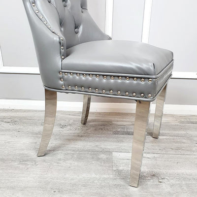 Mayfair Light Grey PU Leather Square Chrome Knocker Dining Chair-Esme Furnishings